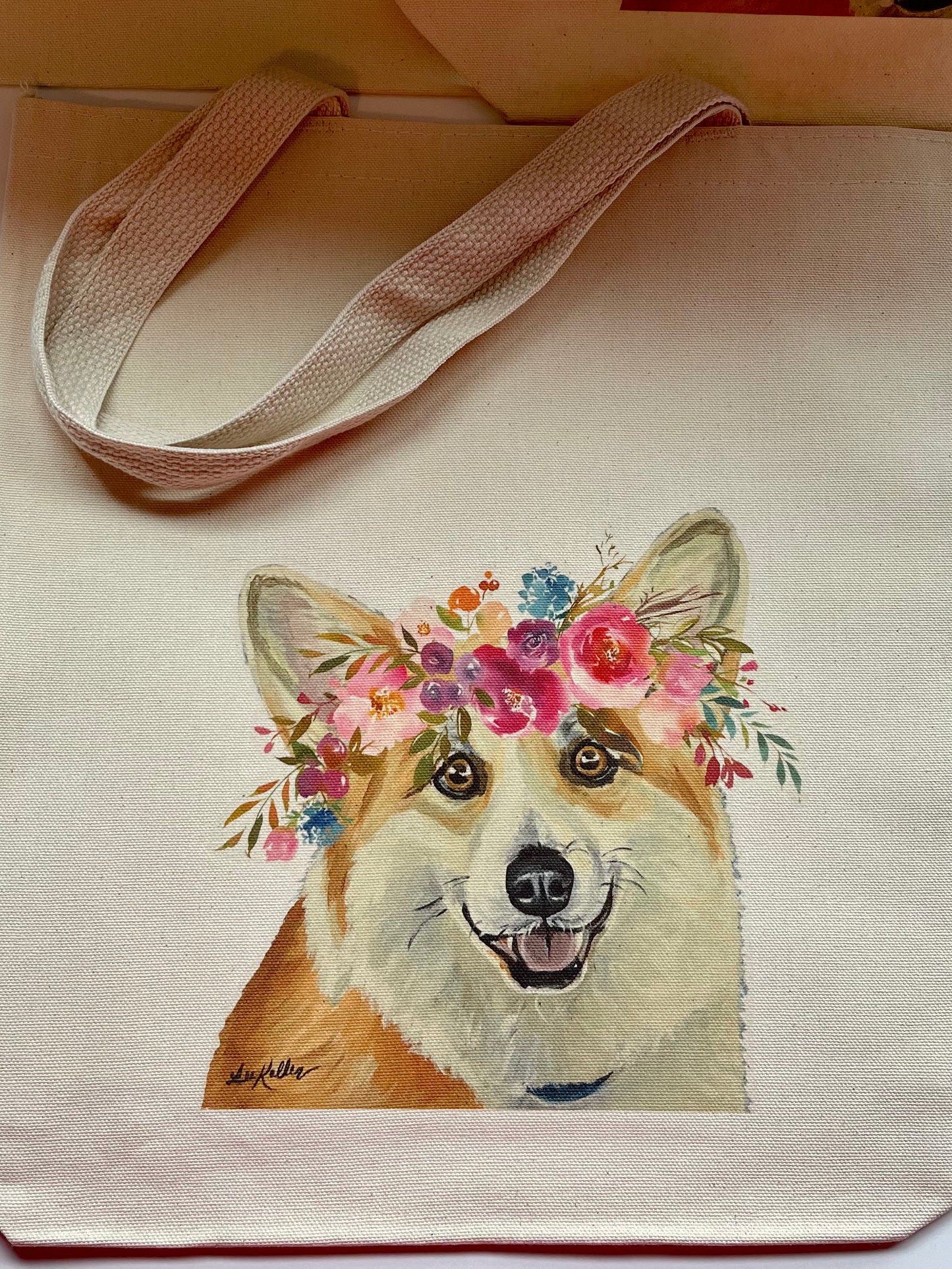 Bright Blooms Corgi Tote