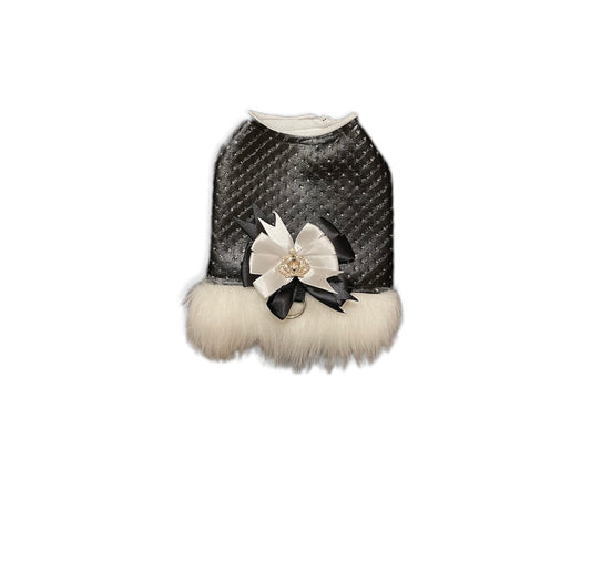 Black Leatherette Harness with White Faux Fur