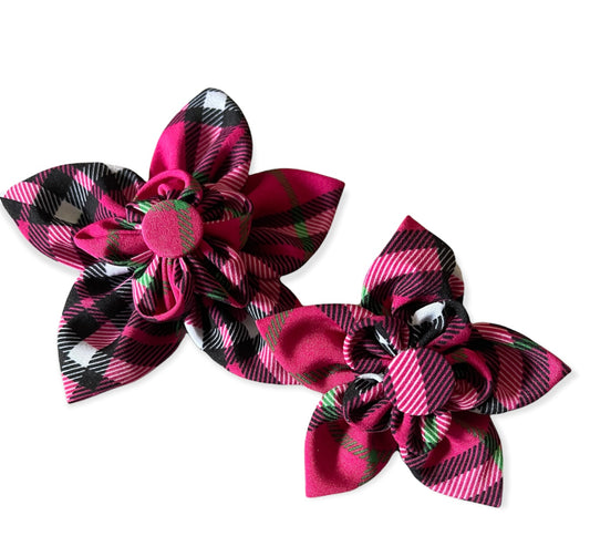 Pink Plaid Flower Collar Bow